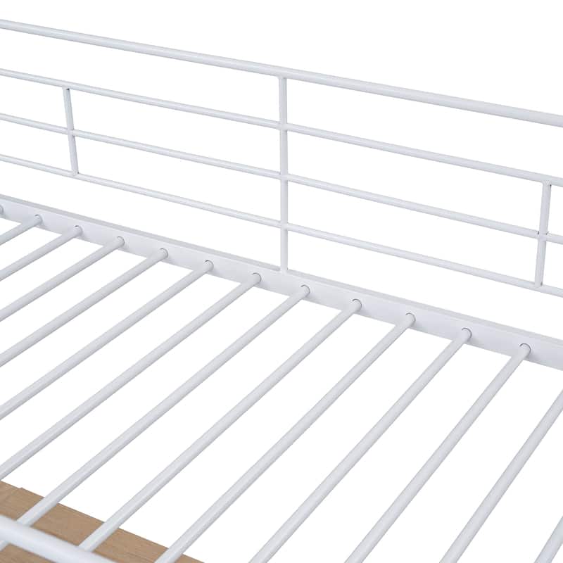 Metal Loft Bed with Under Bed L-shaped Desk and 3 Storage Shelves, Movable Ladder High Loft Bed