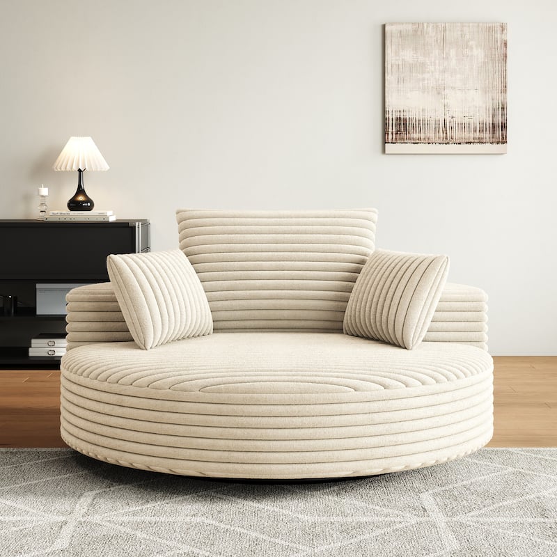 55"L Corduroy Chenille Foam Single Swivel Chair, Fluffy Modern Sleeper, 360 Degree Swivel Chair, Lounge and Projection Room