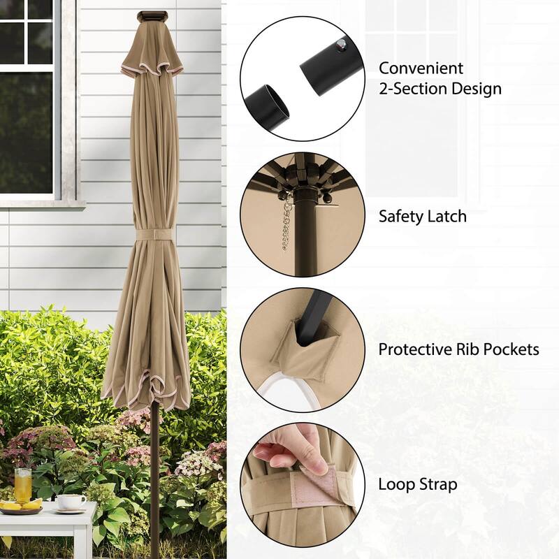 Costway 10 FT Solar Patio Umbrella with 24 LED Lights 8 Ribs & Tilt