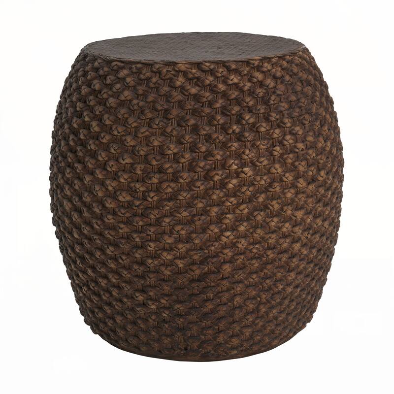 Faux Rattan Side Table for Indoor and Outdoor, Handmade MgO, Brown
