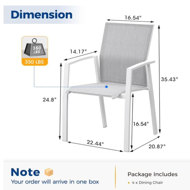 Set of 4 Aluminum Patio Dining Chairs, 22.44" Stackable Gray Chairs