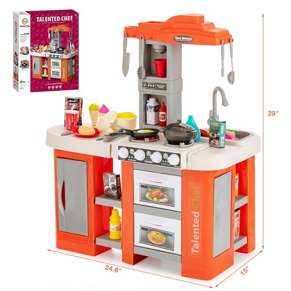 Play Kitchen Set 67 PCS Kitchen Toy For Kids W/Food & Lights