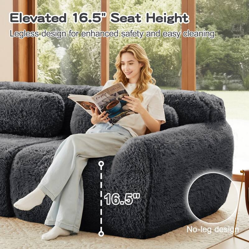 148.8" L-shaped Soft And Fluffy Plush Fabric Sectional Sofa with Bottom Anti-Slip Design and Ottoman
