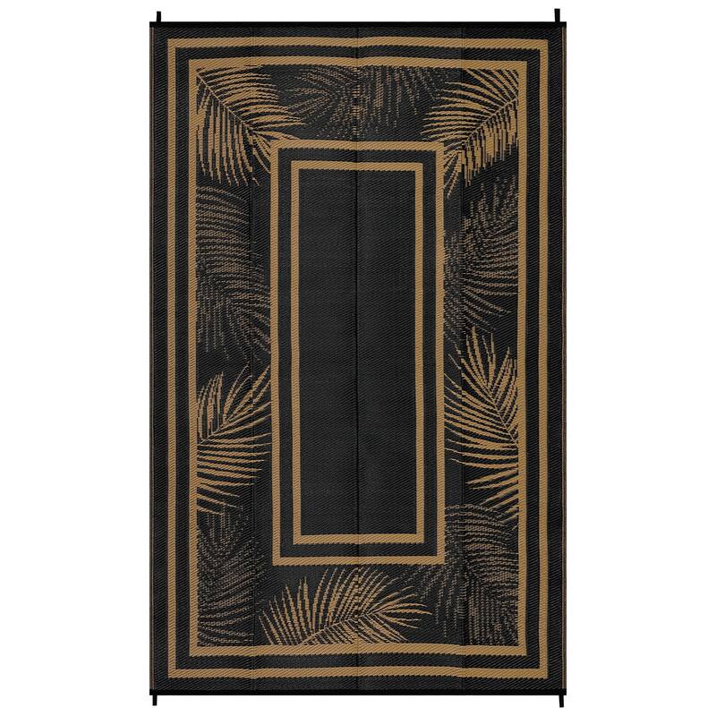 Outdoor Rug Waterproof Plastic Straw Rug Portable Camping Rug Leaves Pattern Outdoor Carpet for RV Porch Deck Camper