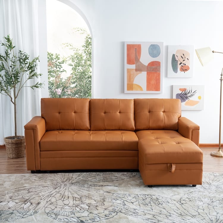 Convertible L-Shaped Sectional Sleeper Sofa with USB & Pull-Out Bed