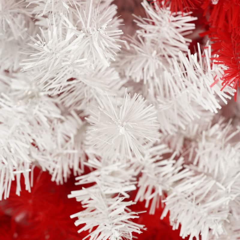 Pre-Lit Artificial Christmas Tree - Candy Cane Design, LED Lights, Bendable Branches - Red,White