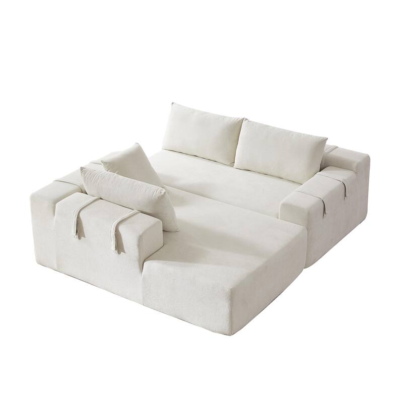 Chenille Upholstered Sectional Daybed Modular Sleeper Couch L Shape Sofa with Chaise Lounge & 6 Pillows for Living Room Loveseat