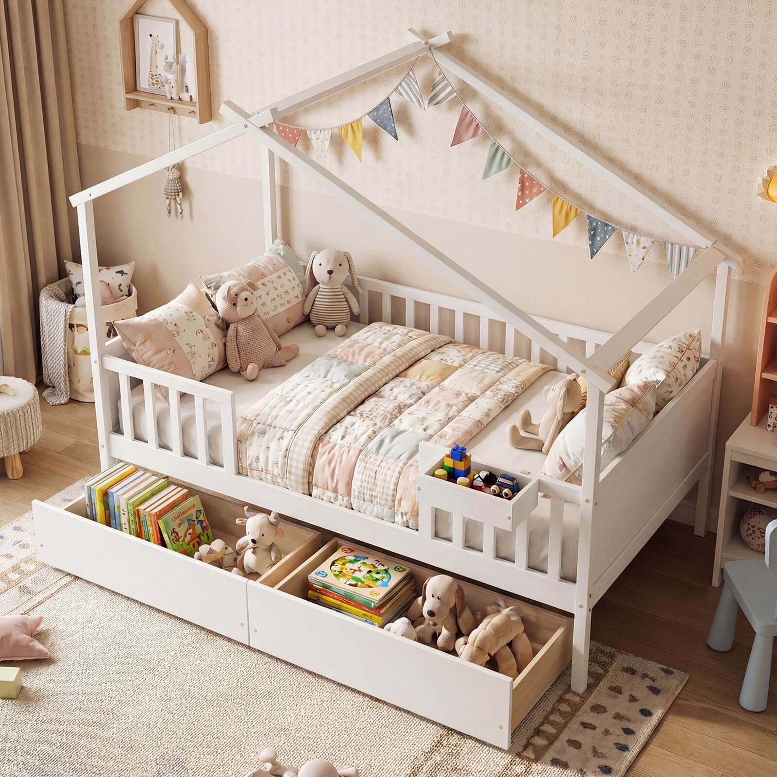 Costway Full Size Bed with 2 Storage Drawers, House-shaped Bed Frame