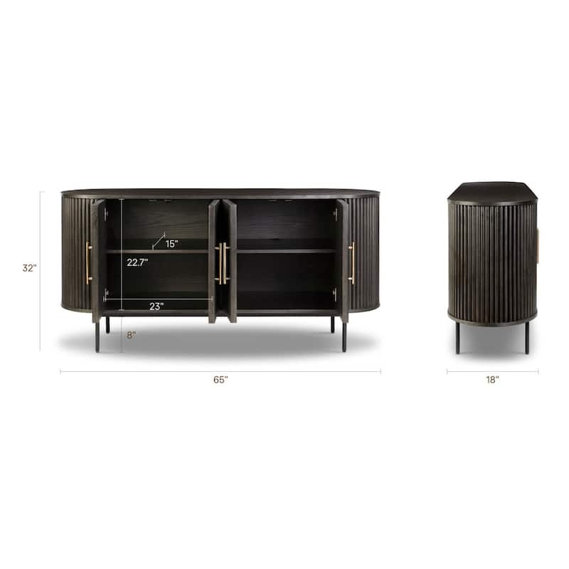 Poly & Bark Noir 65" American Oak Sideboard with Brass Handles