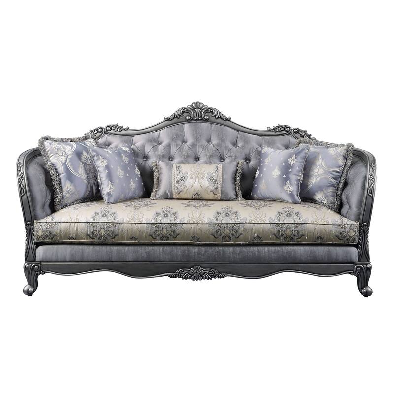 Gweniviere Light Blue and Platinum Sofa with Button Tufted