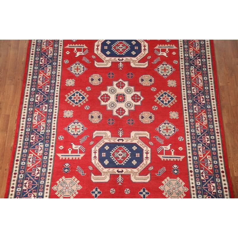 Red Kazak Area Rug Hand-Knotted Wool Carpet - 6'8" x 9'3"