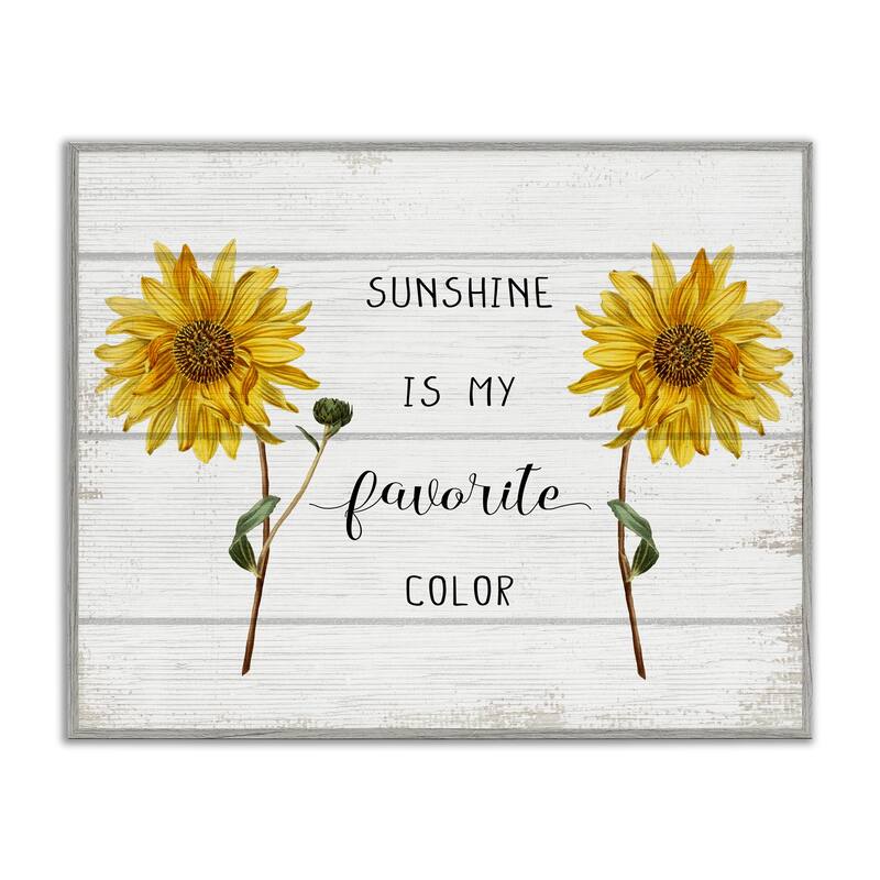 Stupell Sunshine is My Favorite Color with Sunflower Accents Framed Giclee Texturized Art by Daphne Polselli - 16 x 20 - Grey