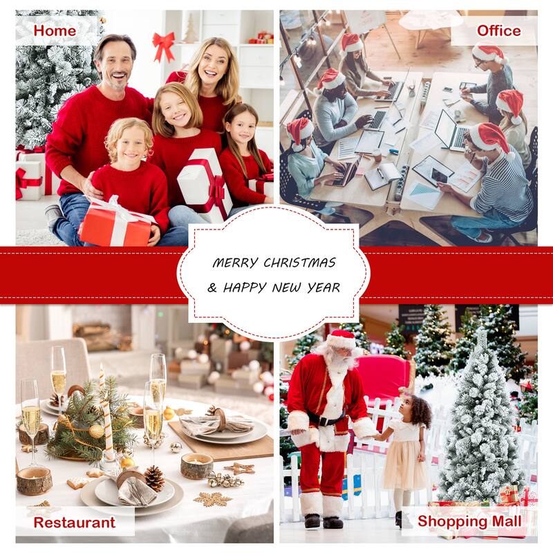 Gymax 5/6/7 FT Artificial Hinged Christmas Tree Snow-Flocked Xmas Tree - See Details