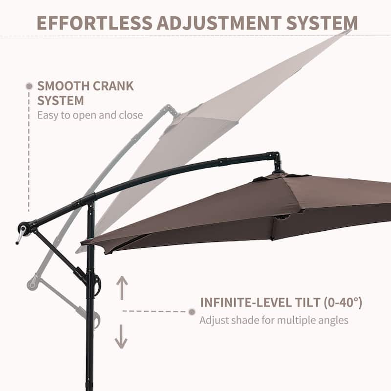 Ainfox 10ft Offset Hanging Market Patio Umbrella With Base