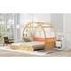 preview thumbnail 6 of 22, Twin Size Stretchable Vaulted Roof Bed, Children's Pine Wood Bed Frame with Three-Sided Guardrail, No Noise/Easy Assembly