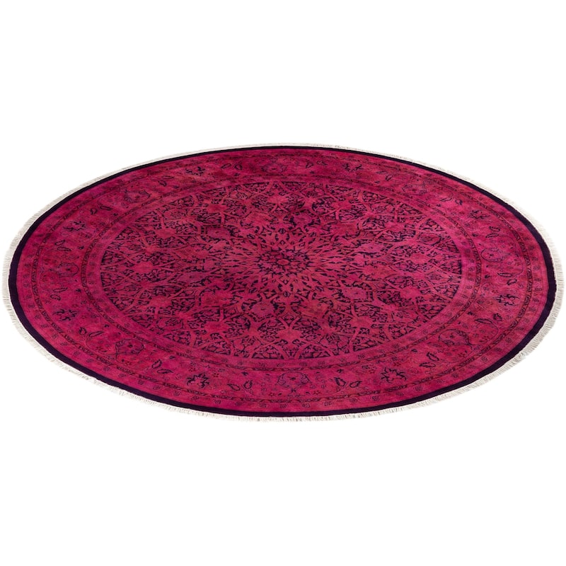 Contemporary Overdyed Wool Hand Knotted Round Area Rug - 7' 1" x 7' 1"