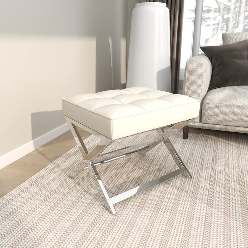 Leather Home Bench or Stool with Stainless Steel Supports - Black or White - Roche River Decor