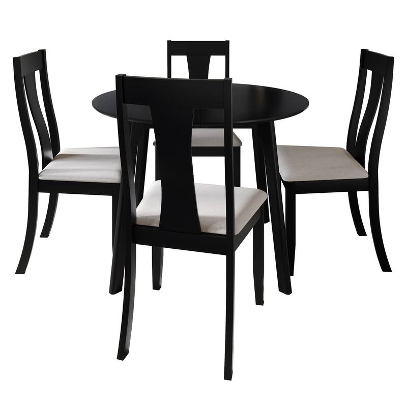 CraftPorch Vintage 4-Piece Chair and Round Table Wooden Dining Set - Black