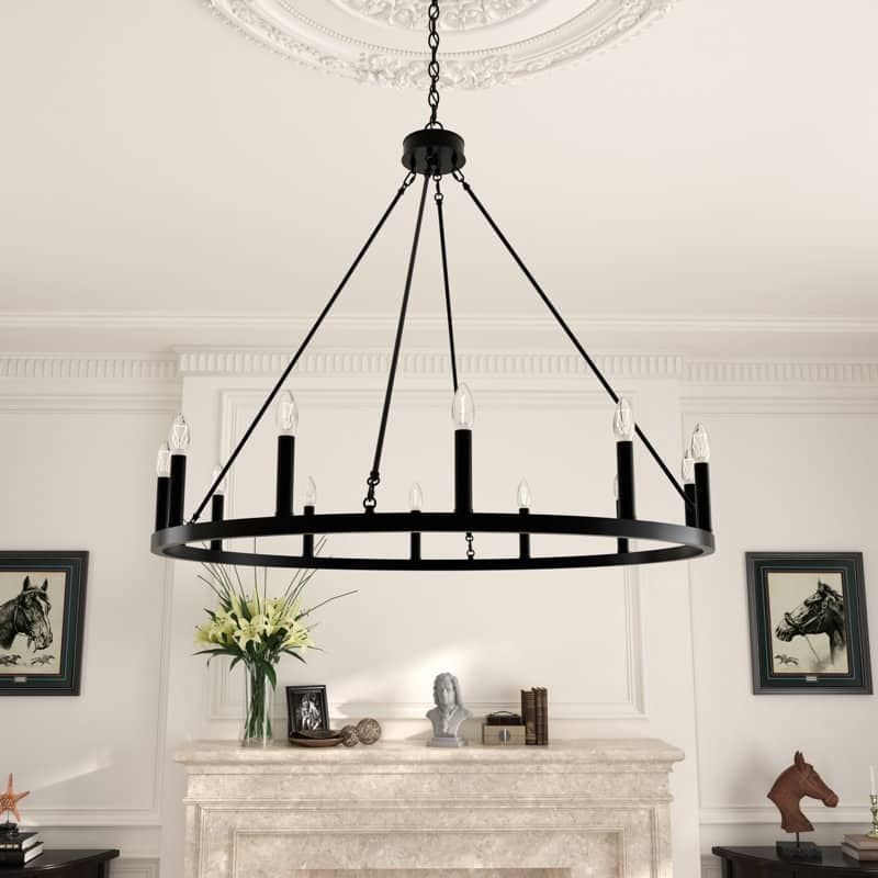 Acroma 12-light Modern Farmhouse Candle-Style Ceiling Lighting for Dining Room - Matte Black