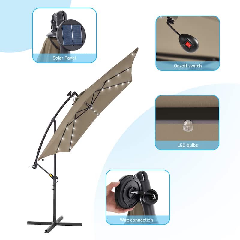 LIVOOSUN Outdoor Patio Umbrella, Square Canopy Offset LED Umbrella