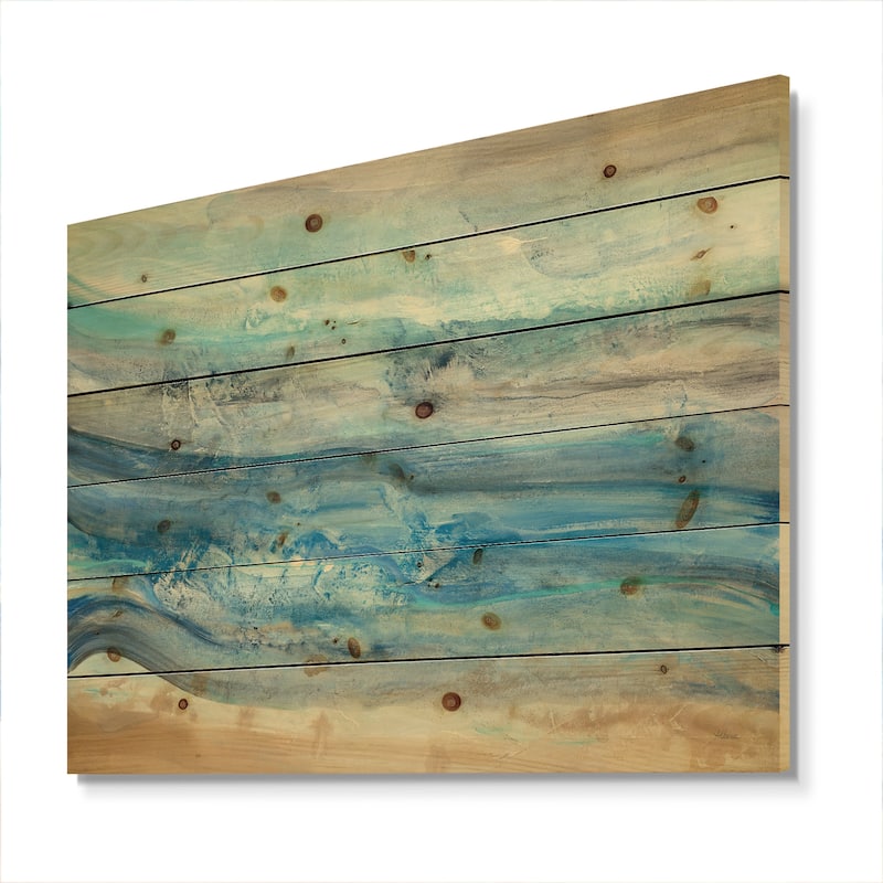 Designart 'Ocean Mineral Waves' Nautical & Coastal Print on Natural Pine Wood - Blue
