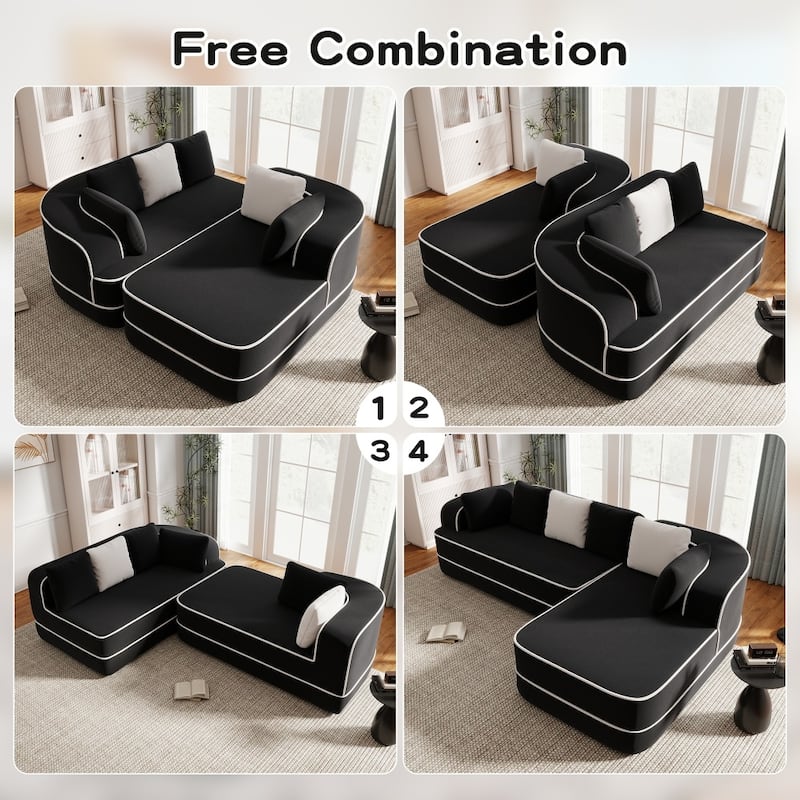 105.9" Modular L-shaped Teddy Velvet Sectional Sofa with Chaise and Curved Armrest