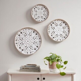 Distressed White Floral 3 Piece Carved Wood Wall Decor Set - as picture ...