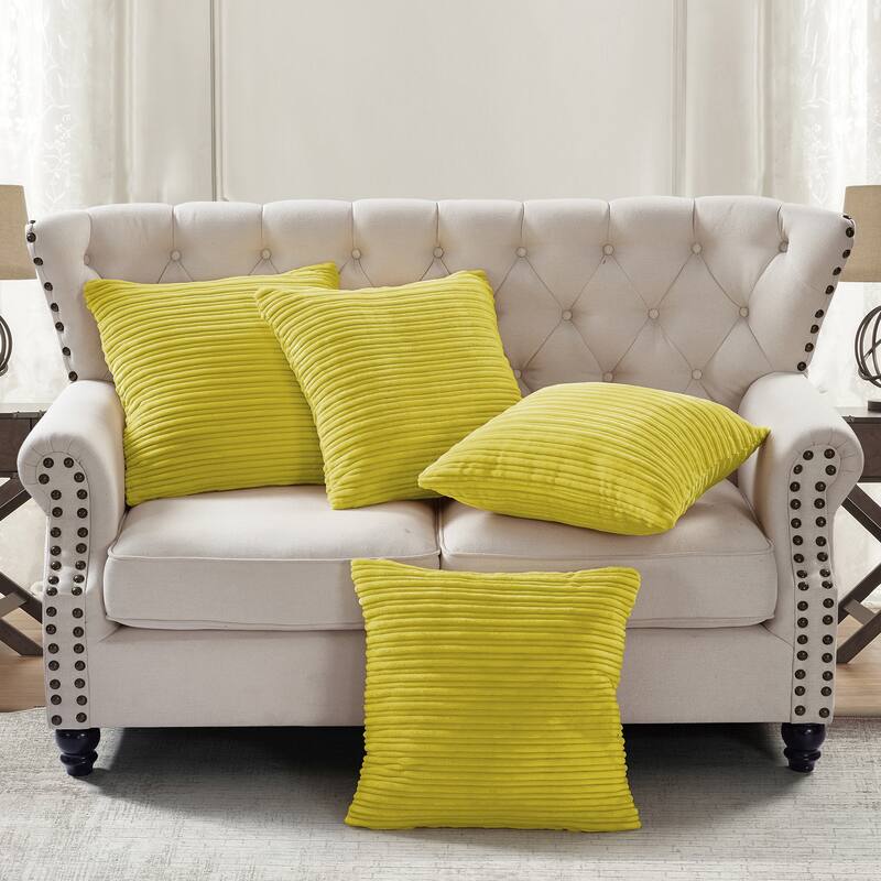 Ribbed Flanned 4 Pieces Pillow Shell Set, NO INSERT - 20" x 20" - Lemon Curry