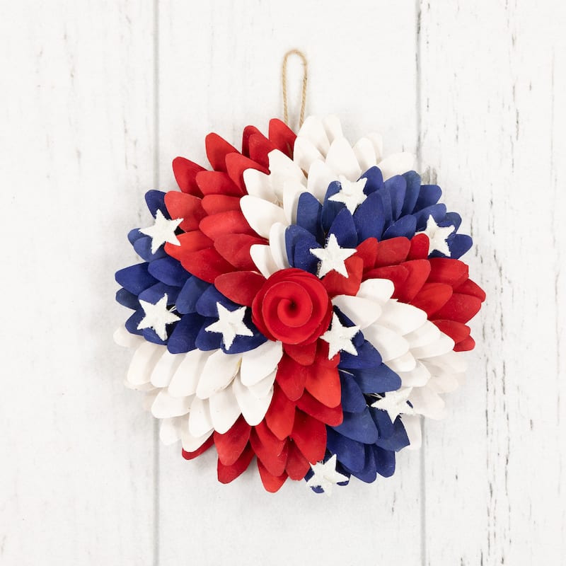 Americana Petals and Rose Artificial Wooden Floral Wreath - 12"