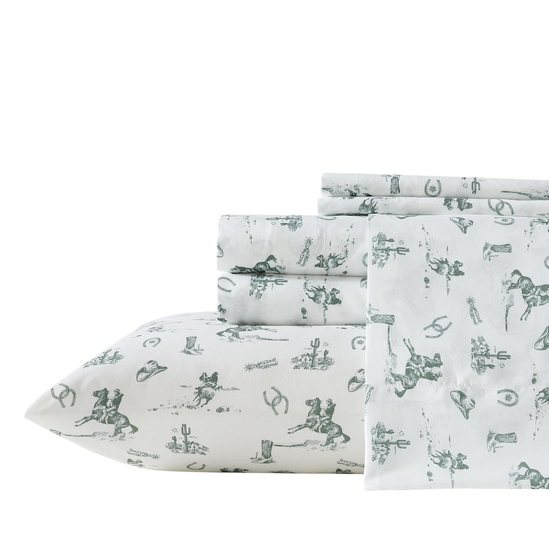 Wrangler Printed Bonus Sheet Set - Cowboy Rodeo Green - King