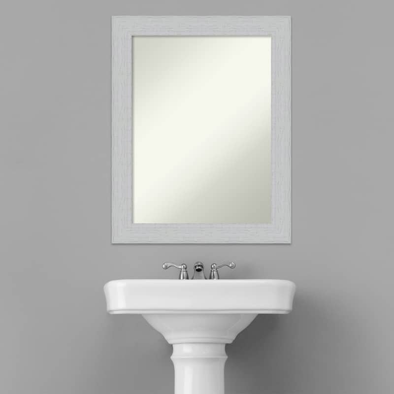 Non-Beveled Wood Bathroom Wall Mirror - Shiplap White Frame