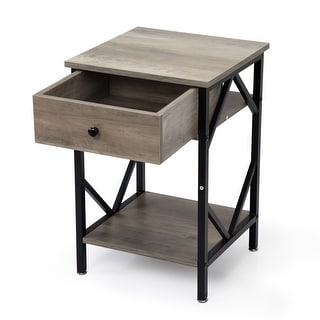 Nightstand, End Table with Open Shelf, Steel Frame, Bedroom, Industrial, Rustic Brown + Black
