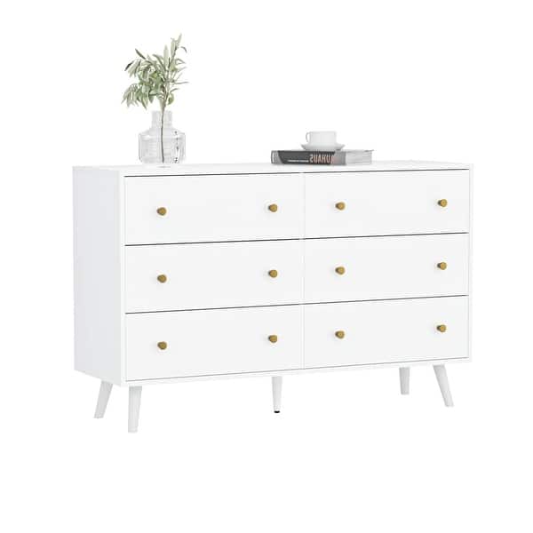 Dresser for Bedroom, Modern White Dresser with Gold Handles, 6 Drawer
