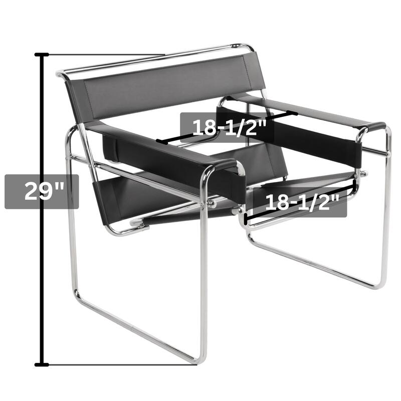 Breuer Chair Company Model B3 Wassilly Armchair Arm Chair w/ Chrome Frame & Black Bonded (REgenerated) Leather (Made in Italy)
