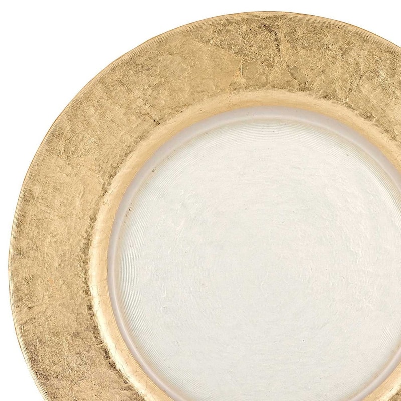 HomeRoots 13" Clear And Gold Round Glass Handmade Charger Plate