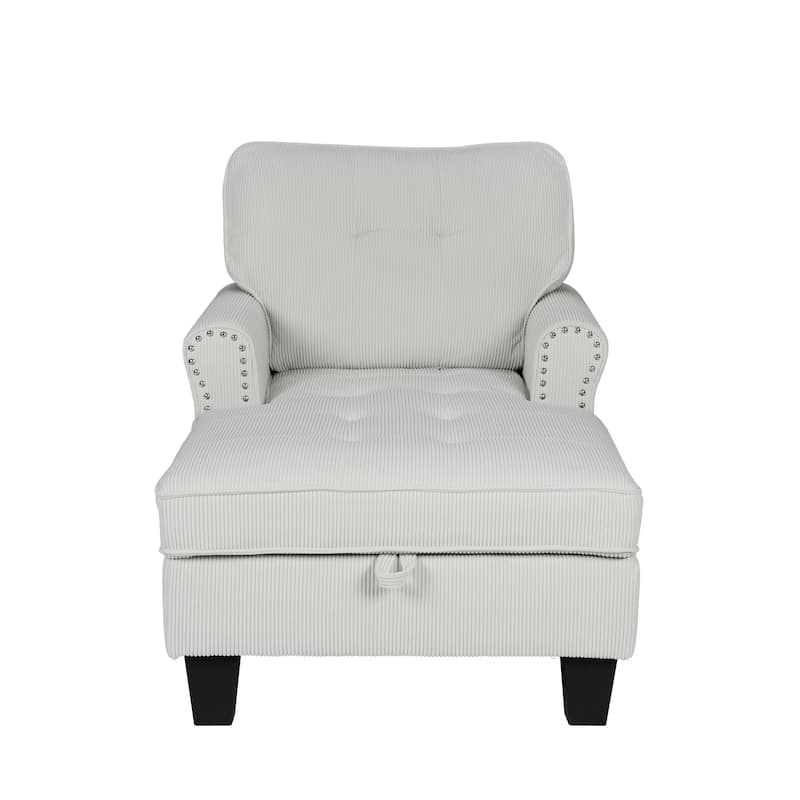 Chaise Lounge Indoor Sleeper Sofa Bed Chair Upholstered Lounge Chair for Bedroom Living Room with Rivets Beige