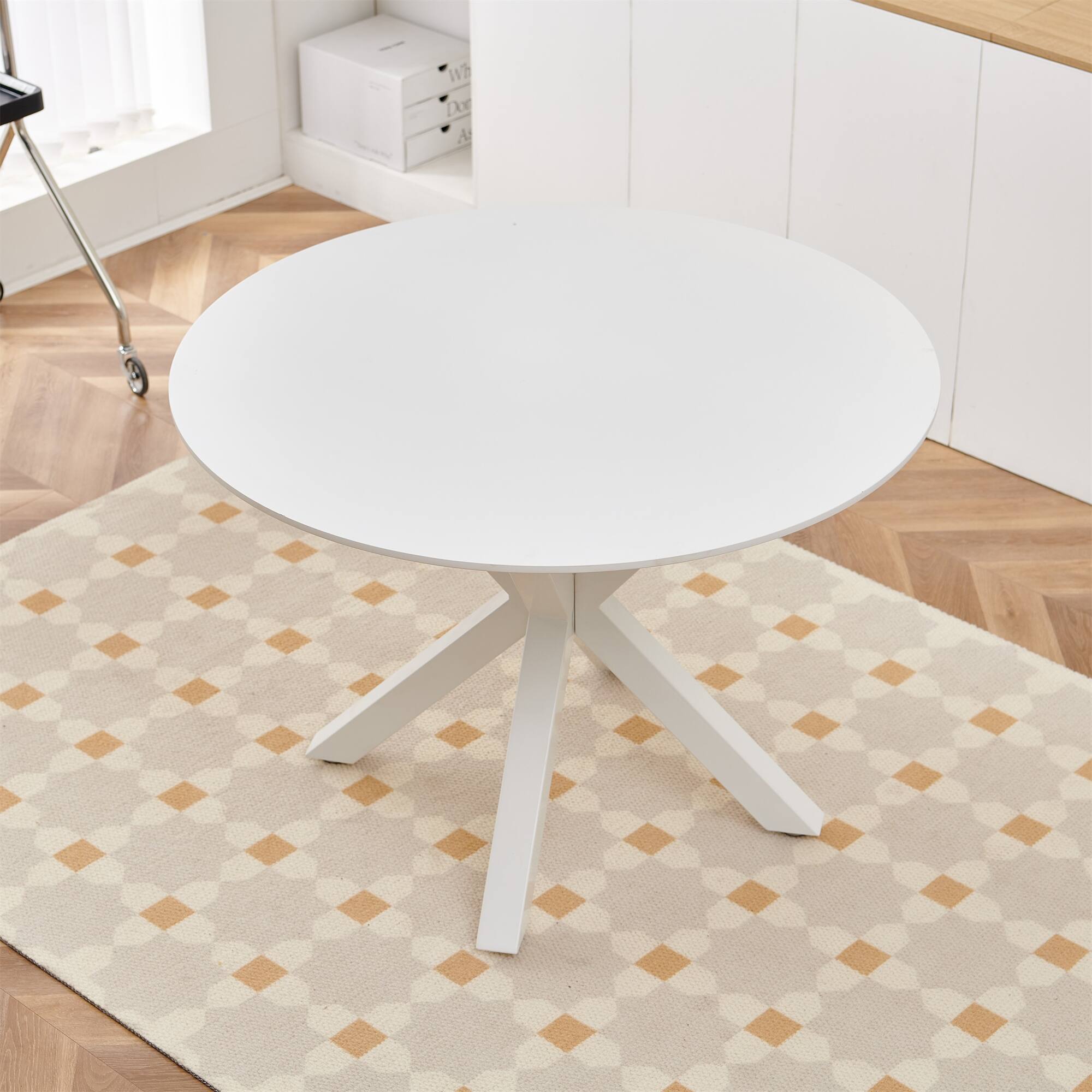 White Dining Table with Round Mdf Table Top and Cross Leg Bed Bath