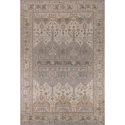 Ivory & Gray Khotan Oriental Area Rug Handmade Wool Carpet - 8'9"x 11'10"