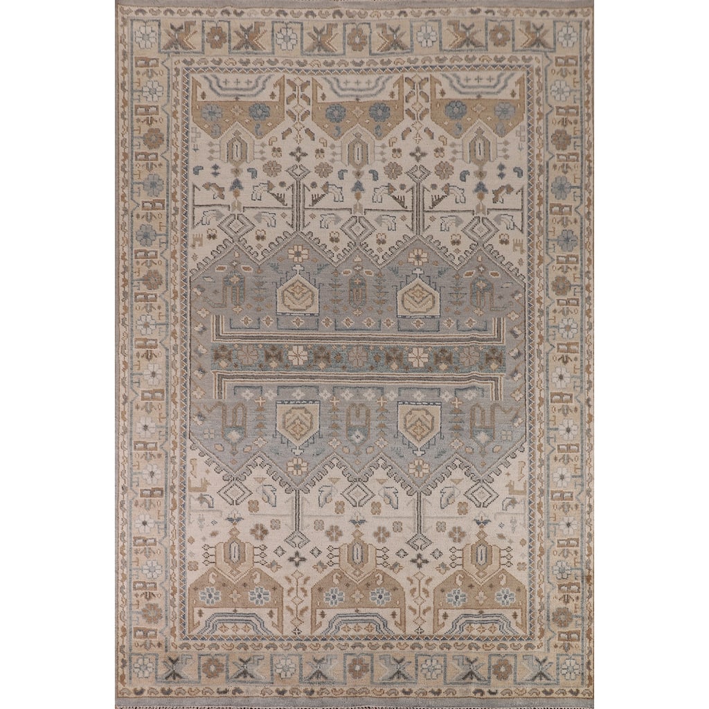 Ivory & Gray Khotan Oriental Area Rug Handmade Wool Carpet - 8'9"x 11'10"