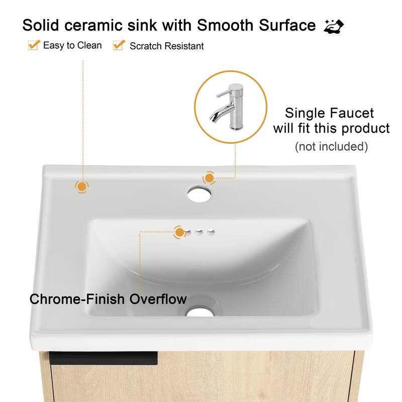 Malwee 16"/20" Floating Bathroom Vanity, Mini Wall Mounted Bathroom Vanity with Ceramic Sink and Soft Close Door