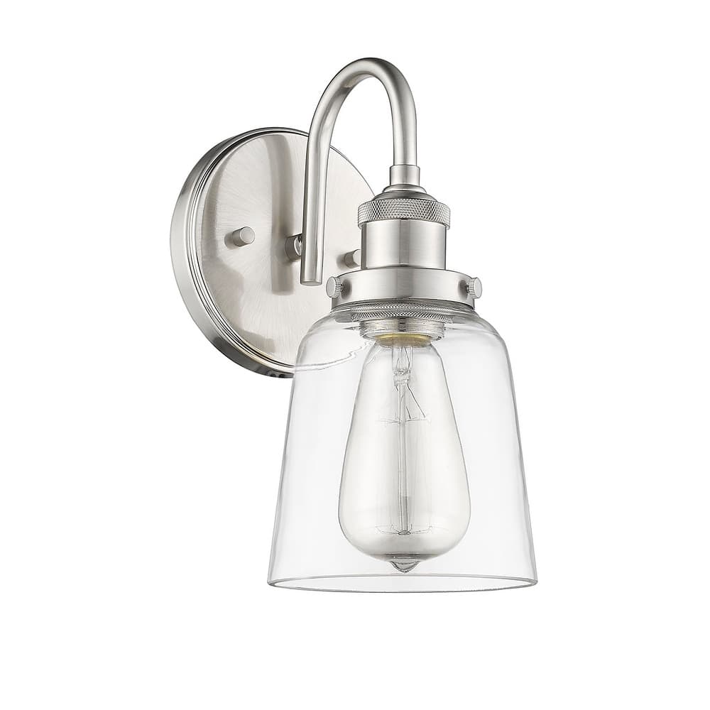 1 Light Clear Bell Glass Wall Sconce in Satin Nickel