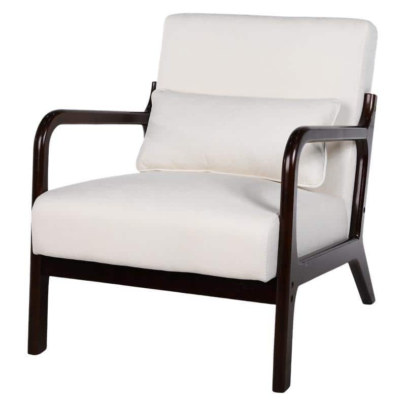 Mid-Century Modern Accent Chair with Solid Wood Frame and Detachable Lumbar Pillow for Living Room or Bedroom
