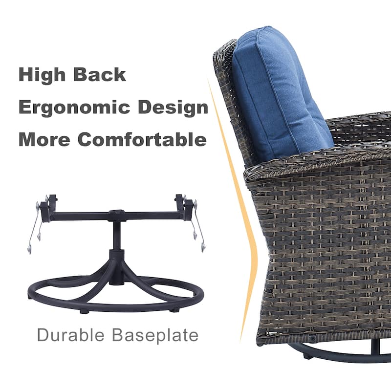 Gymojoy Outdoor 3-piece Rattan Wicker Rocking Swivel Chair Set
