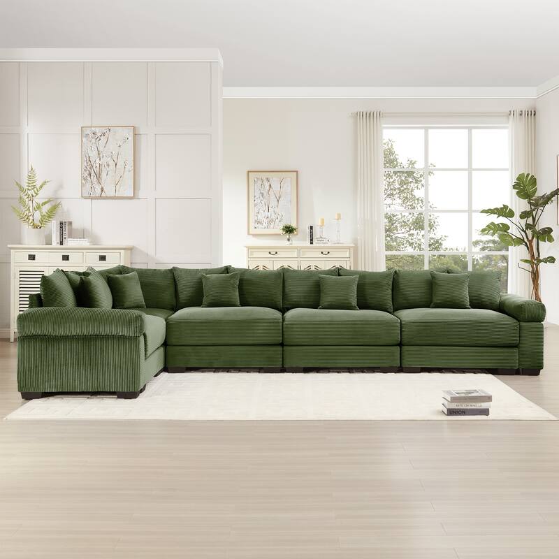 5-Seat Convertible Cloud Corduroy Modular Sofa with 16 Throw Pillows