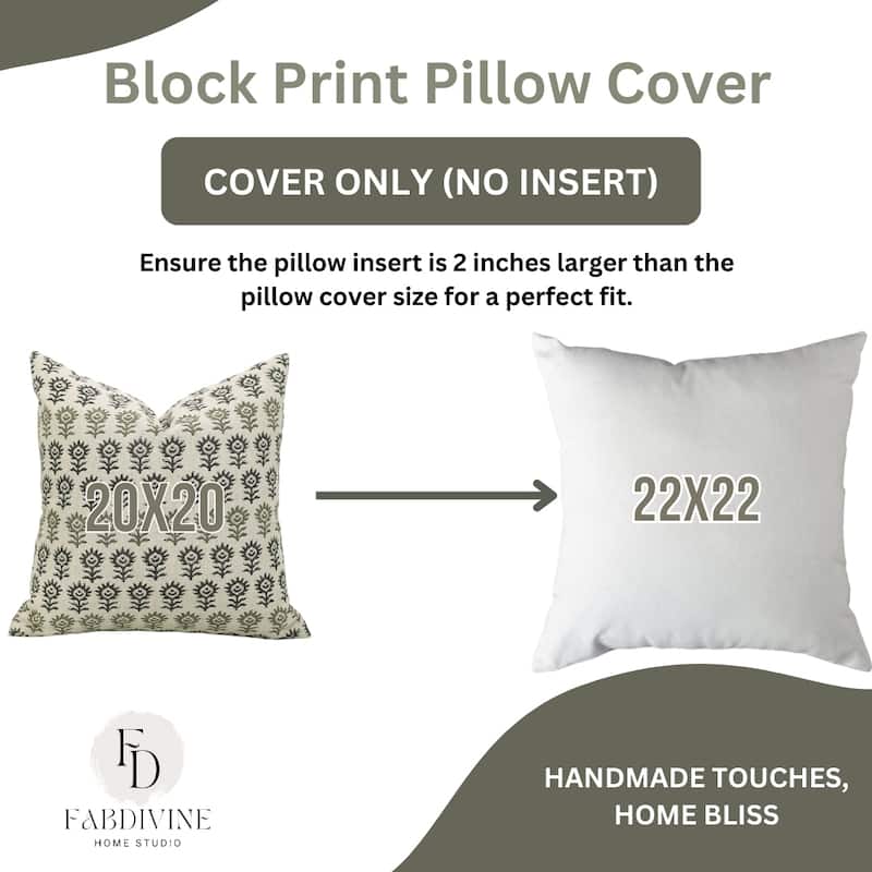 Fabdivine Handmade Floral Block Print Soft Pure Linen Fabric Pipine Pillow Cover Decorative Cushion Case