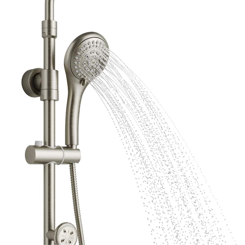 Lanikai 8-in Rain Showerhead System with 3-Body Jets Multi-function Handshower and Pivoting Shower Arm Brushed Nickel 1.8GPM