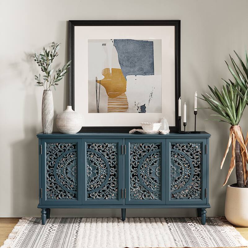 Ismenides Traditional Carved Built-in Lighting Sideboard Storage TV Stand By HULALA HOME