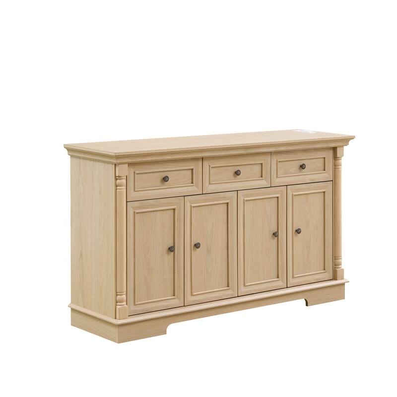 Farmhouse Roman Column Cabinet‌ – Wooden Storage Unit with Drawers & Doors, Coffee Bar & Wine Cooler for Kitchen or Hallway