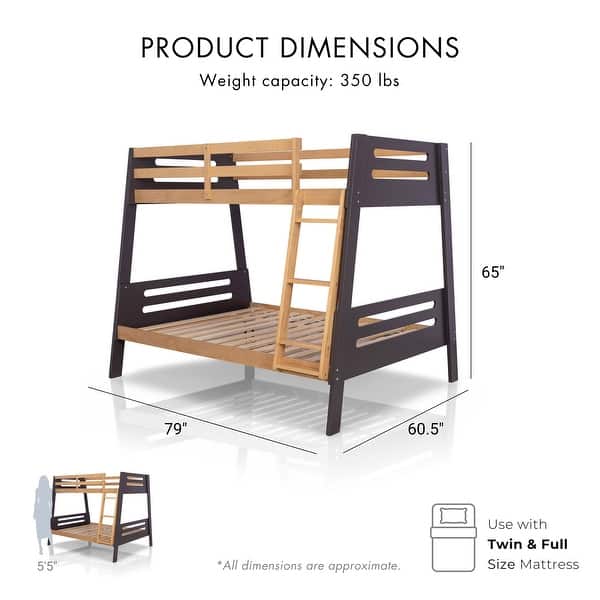 Furniture of America Elbrook Modern Grey Mauve Solid Wood Twin over Full Bunk Bed