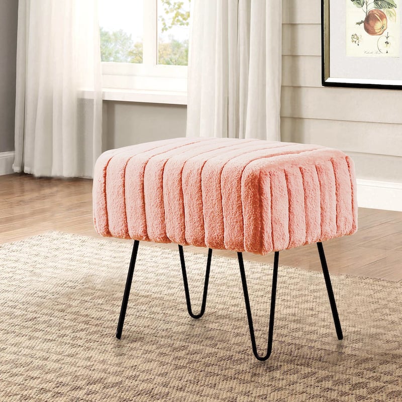 Serenta SuperMink Fauxfur Ottoman Bench - 19" x 13" x 17" - Peach Echo